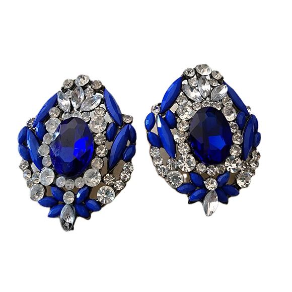 T & J Designs Royal Blue Fantasy Glass Crystal Drop Earrings - Picture 10 of 10